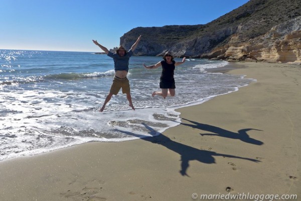 Jumping at beach