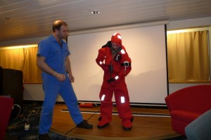 Warren getting into the immersion suit