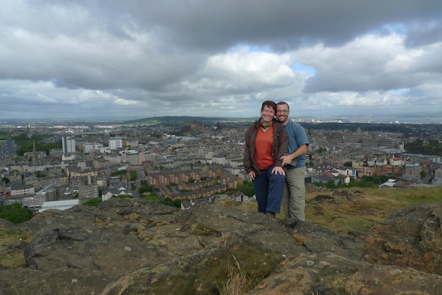 Betsy and Warren at the top of Arthur's Seat in Edinburgh