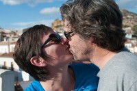 Kissing on the terrace